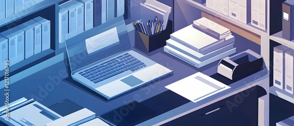 Fototapeta Digital file management depicted in a sleek and modern workspace setting  -