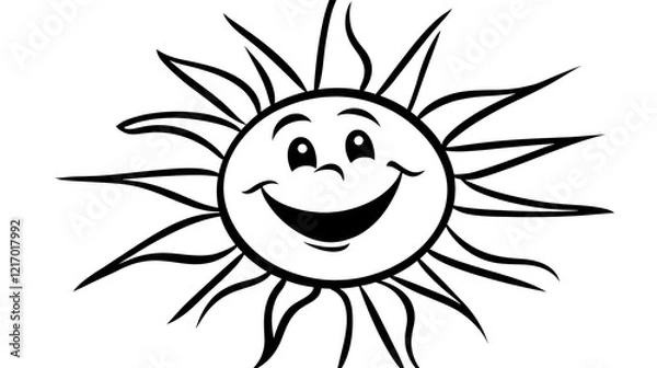 Obraz Happy Sun Illustration: A Smiling Sun with Rays, Cheerful Cartoon Character for Kids' Coloring Pages