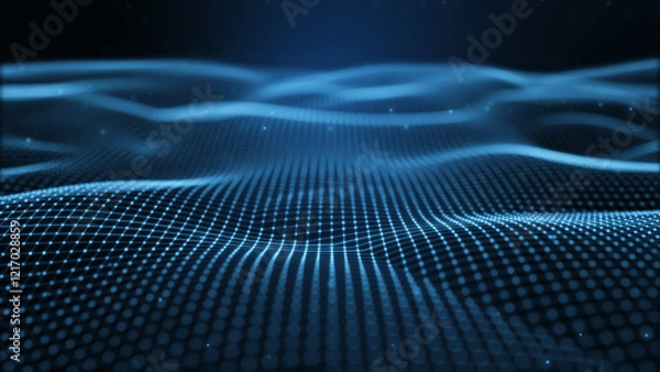 Obraz Futuristic flight through blue digital landscape.