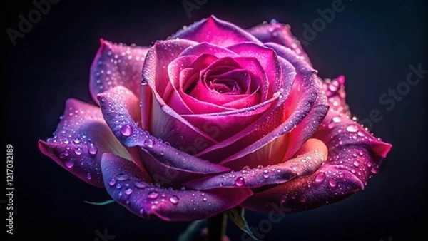 Fototapeta Night Bloom: Close-Up Pink Rose in Dark, Illuminated Petals