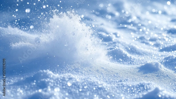 Fototapeta Snow avalanche with dynamic motion showcasing splashes in a vibrant winter scene.