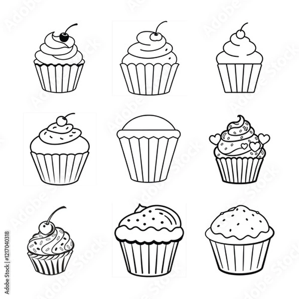 Obraz cup cake set vector design line art