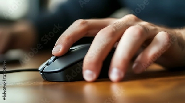 Fototapeta A close-up of a developer's hand on a mouse while navigating through code editors