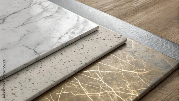 Fototapeta This image showcases a close-up, slightly angled view of four different surface samples laid side-by-side