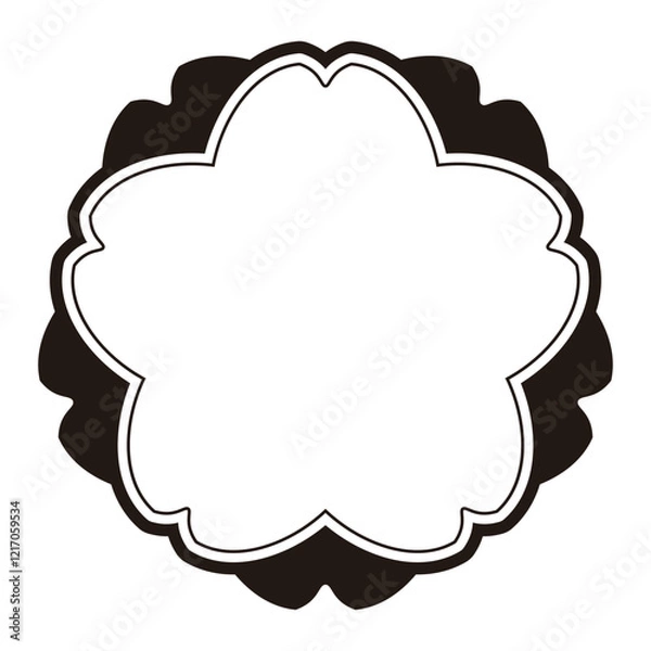 Fototapeta 二重の桜の枠のイラスト素材　背景透過　文字スペースは白地　白黒