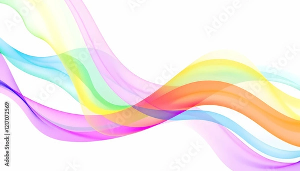 Fototapeta colorful flowing waves, abstract curves, translucent overlapping ribbons, vibrant spectrum, dynamic motion, smooth gradients, fluid lines, rainbow hues, ethereal wisps, swirling patterns, soft blendin