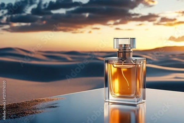 Obraz Perfume Bottle Set Against A Dramatic Desert Sunset