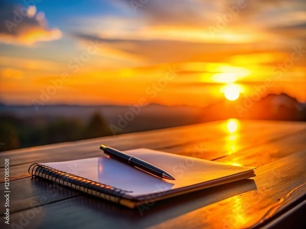 Fototapeta Silhouette of Blank Notebook Ready for Notes - Minimalist Desk Setup