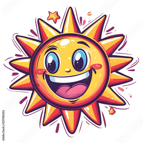 Fototapeta Joyful Sun Character Design: Vibrant, Happy, Smiling, Cartoon Sun with Rays, Bright, Cheerful, Summery,  Positive Energy, Graphic Illustration, Fun