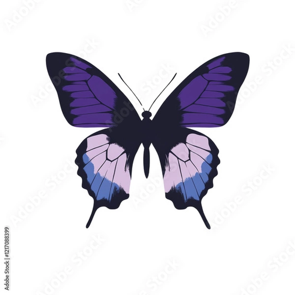 Fototapeta A stylized image showcases a purple and blue butterfly with detailed wing patterns against a black background.