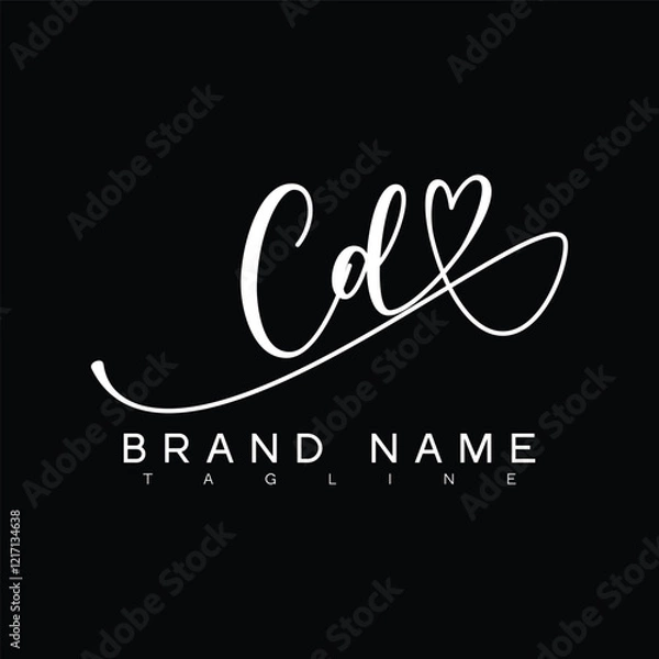 Fototapeta CD Handwritten initial letter with love . CD simple signature vector logo with Hart shape variation, beauty, photography letter logo design. C D