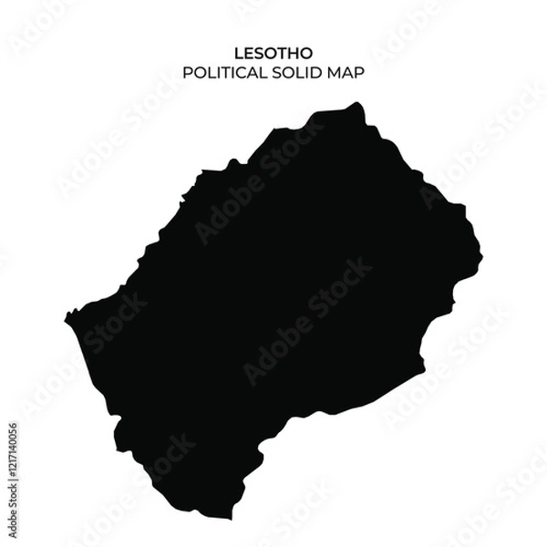 Fototapeta This solid political map of Lesotho displays the countrys borders in a clear black silhouette against a white background. It highlights Lesothos unique geographical shape and location.