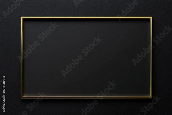 Fototapeta Isolated sleek black frame with matte gold borders on gradient.