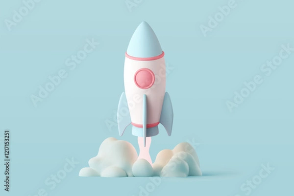 Fototapeta 3d Vector Rocket icon, Startup, space, business concept.
