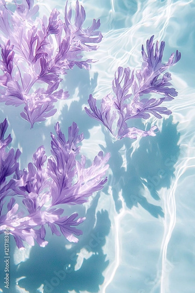 Fototapeta elegant purple algae floating on the water of a pool