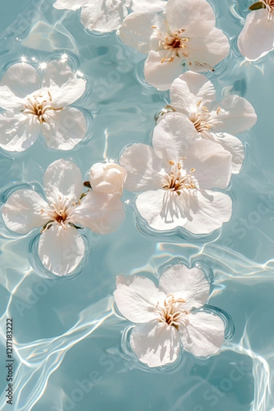 Fototapeta beautiful white jasmine blossoms floating on the water in a pool
