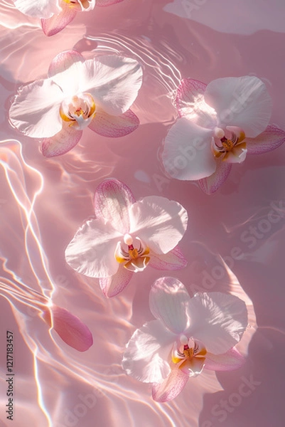 Obraz beautiful white orchid flowers floating on the water, pale pink color palette