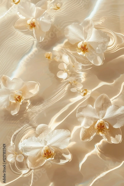 Obraz beautiful vanilla orchid flowers floating on the water, beige color palette