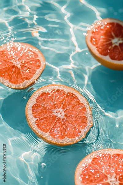 Fototapeta juicy sliced oranges floating on the water
