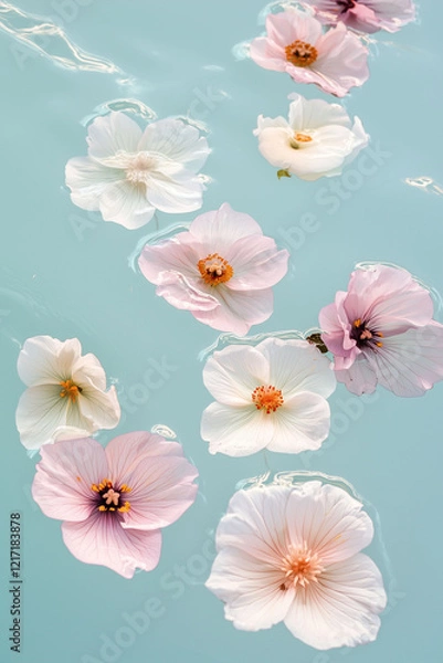 Fototapeta beautiful white tulip flowers floating on the water in a pool