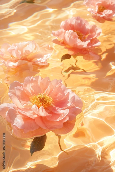 Obraz beautiful roses or peonies floating on the water