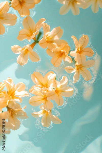 Fototapeta beautiful yellow flowers floating on the water