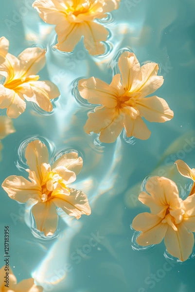 Fototapeta beautiful yellow flowers floating on the water