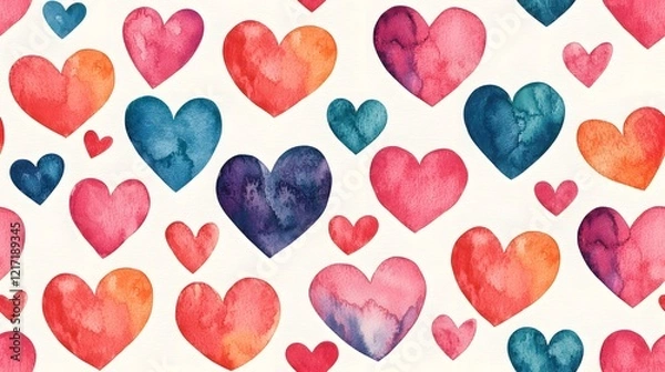 Fototapeta Vibrant Watercolor Hearts Seamless Pattern for Personalized Valentine's Crafts