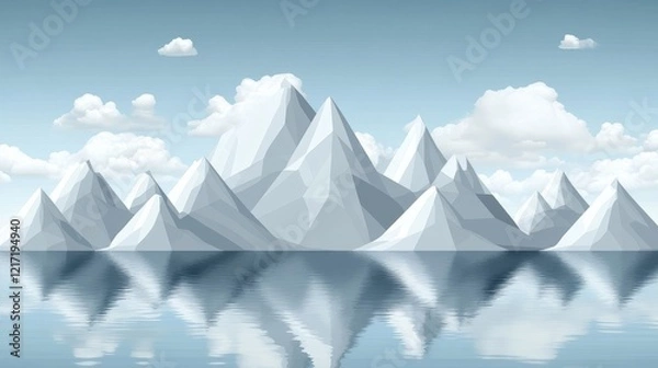 Fototapeta Serene snow-capped mountain range reflected in a calm, still body of water
