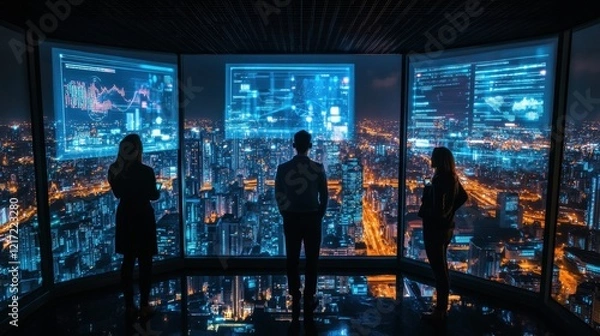 Fototapeta Transforming Business Strategies Urban Skyline Visual Insights Futuristic Architecture Panoramic View Innovation