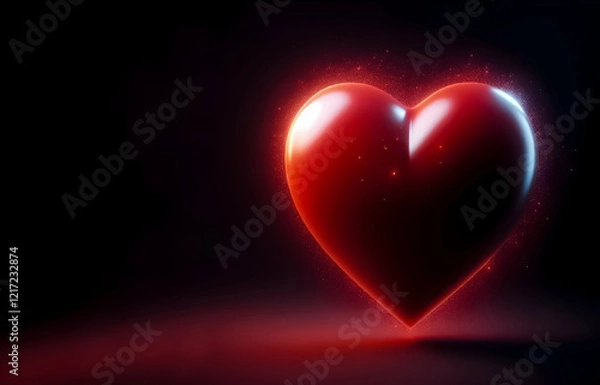 Fototapeta 3d red heart with red aurora on black background