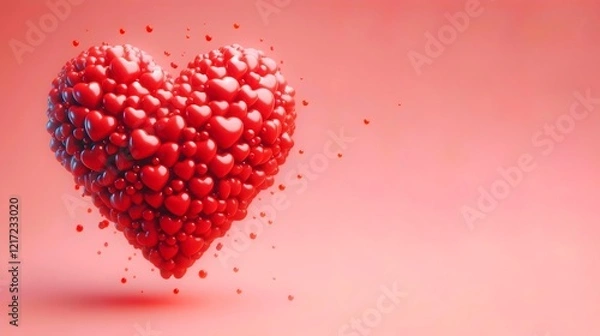 Fototapeta Romantic 3d red heart group illustrations on white and red backgrounds