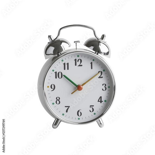 Obraz Vintage Silver Alarm Clock with White Face and Red Detail