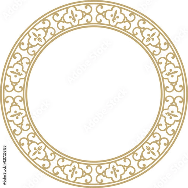 Fototapeta Vector golden round classic renaissance ornament. Circle, ring, european border, revival style frame