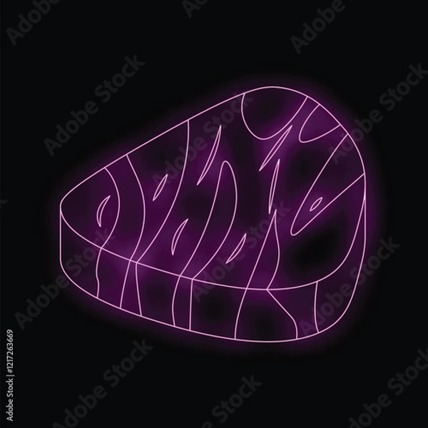 Fototapeta Vibrant illustration of a steak glowing in neon pink against a dark backdrop