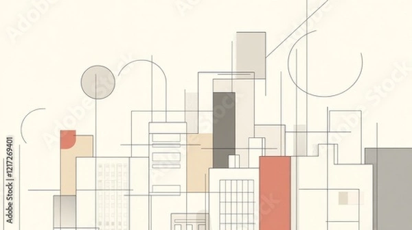 Fototapeta Abstract cityscape illustration featuring geometric shapes and muted colors with a modern aesthetic