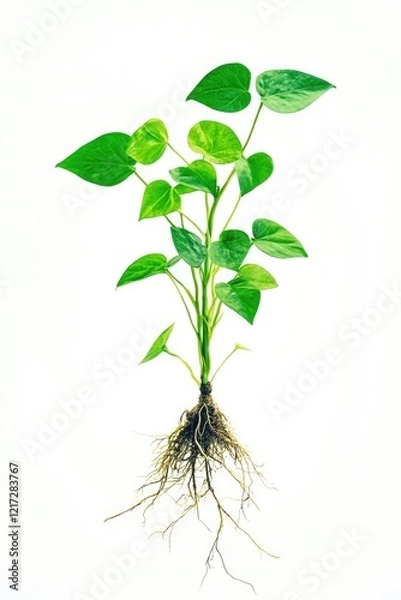 Fototapeta Plant with Green Leaves and Roots