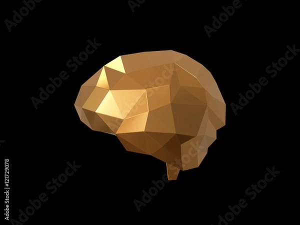 Fototapeta golden low polygon brain , Idea concept background design.3d render