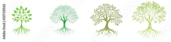 Fototapeta set of a logo of tree with roots isolated on a transparent background