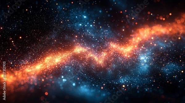 Fototapeta A sophisticated pattern of neon red and blue fibers extending over a deep black backdrop, intended for text overlays