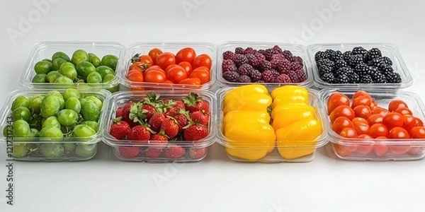 Fototapeta Fresh fruits and vegetables displayed as part of a healthy diet.