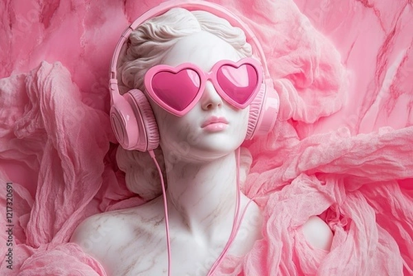 Obraz Marble Bust with Modern Accessories on Pink Background