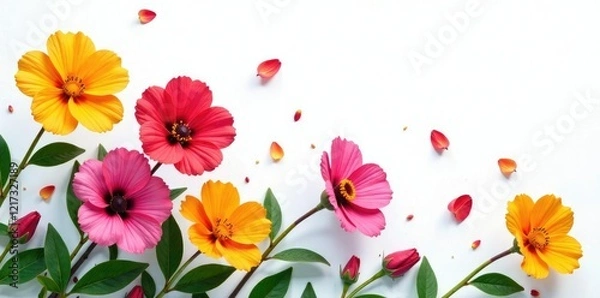 Fototapeta Bold and colorful blooms against a clean white backdrop, nature, bold