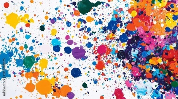 Fototapeta A vibrant explosion of color featuring splattered paint dots in assorted hues, creating an energetic and playful abstract artwork.
