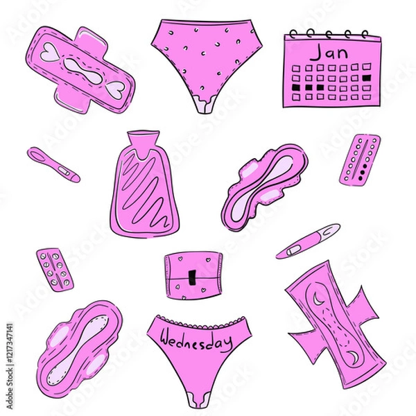 Fototapeta Иллelements related to menstruation on transparent backgroundюстрация без названия