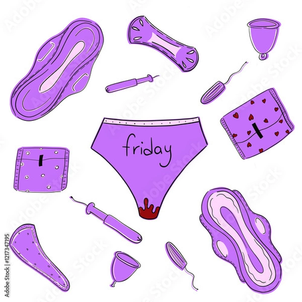 Fototapeta Иллelements related to menstruation on transparent backgroundюстрация без названия