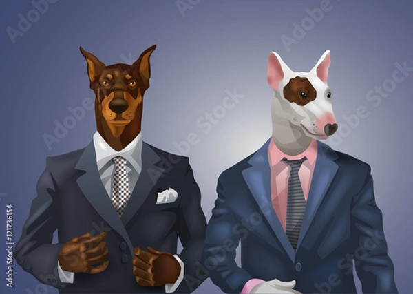 Obraz doberman and bullterrier dressed up in office suit