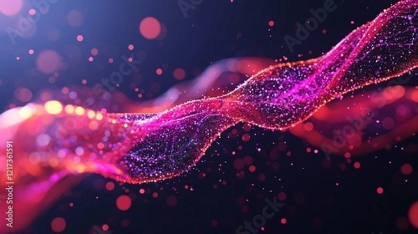 Obraz A vibrant, abstract wave of pink and purple particles flowing against a dark background, evoking a sense of dynamic motion and energy.