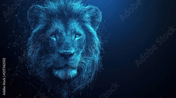 Fototapeta Abstract digital lion portrait, polygonal lines.