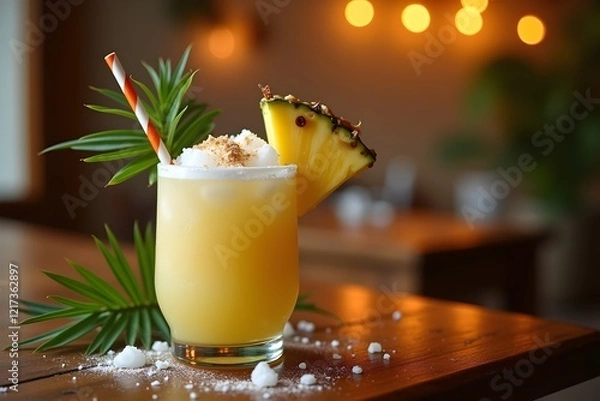 Fototapeta cocktail with pineapple, Piña Colada in a bar